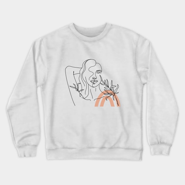 Minimal Woman line art. One line woman body with leaves and abstract shape. Crewneck Sweatshirt by CoCoArt-Ua